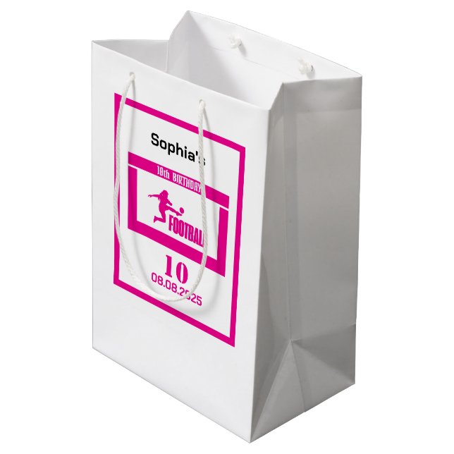 Fußballspielerin Girl, Geburtstagsmarenteam Mittlere Geschenktüte (Rückseite Schrägansicht)