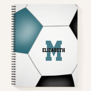 Fußballspielermonogramm aquamarin notizbuch