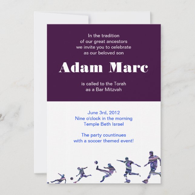 Fußballsporteinladung Bar Mitzvah Jewish Blue Einladung (Vorderseite)