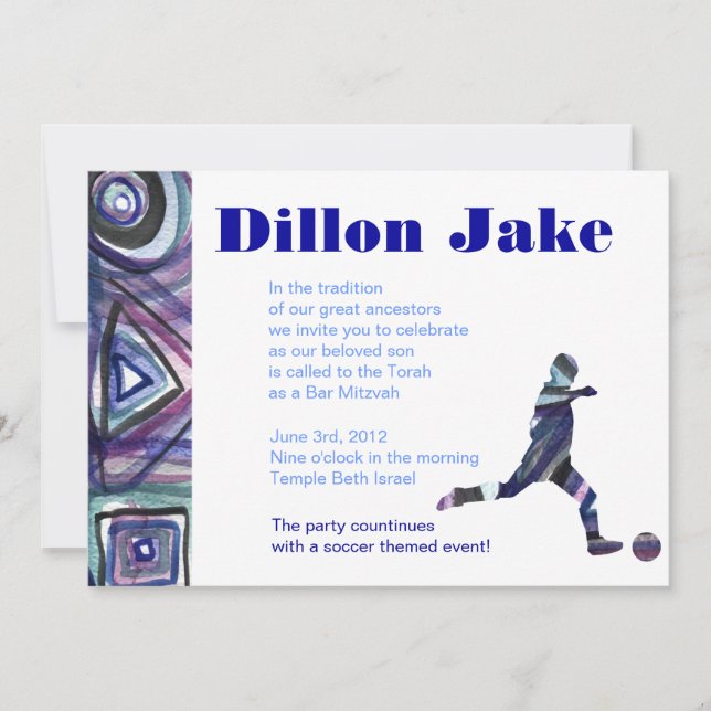 Fußballsporteinladung Bar Mitzvah Jüdisch-Blau Einladung (Vorderseite)