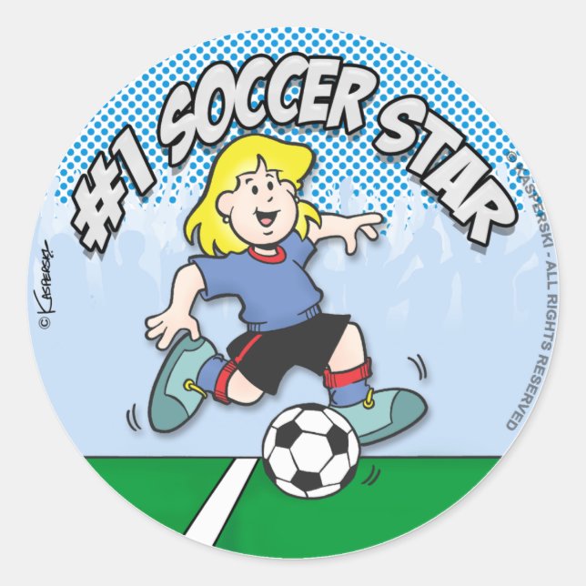Fußballstar Girl Runder Aufkleber (Vorderseite)