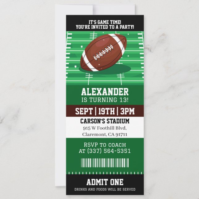 Fußballticket Geburtstag Einladung (Vorderseite)