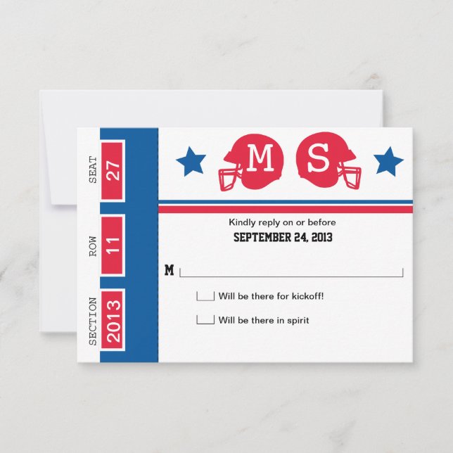 Fußballticket Hochzeit RSVP Karte (Vorderseite)