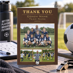 Fußballtrainer-Team-Kunstleder-4-Foto-Collage Dankeskarte