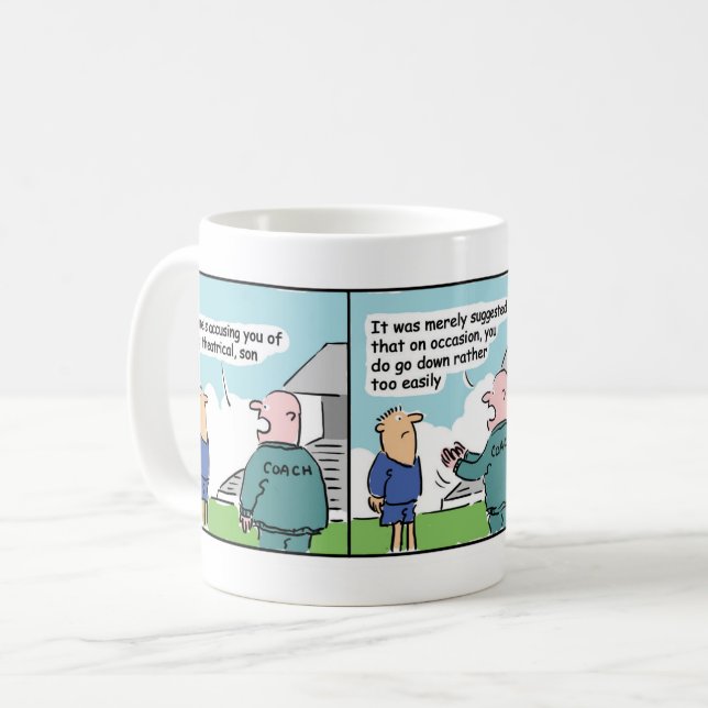 Fußballtrainer und Cartoon Strip Kaffeetasse (Vorderseite Links)