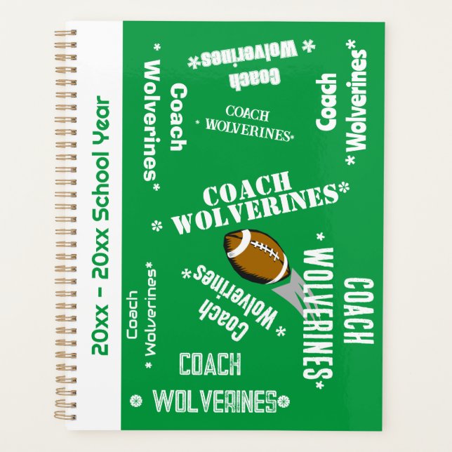 Fußballtrainerteam Personalisiert Grün und Weiß Planer (Vorderseite)