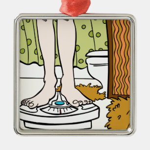Füße stehend auf Badezimmer-Skala-Cartoon Silbernes Ornament