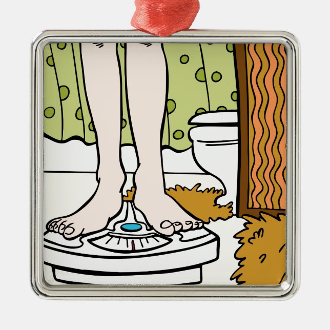 Füße stehend auf Badezimmer-Skala-Cartoon Silbernes Ornament (Vorne)