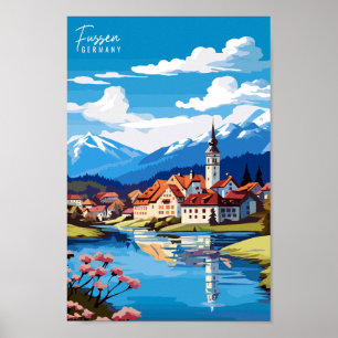 Fussen Germany Travel Art Vintag Illustration Poster