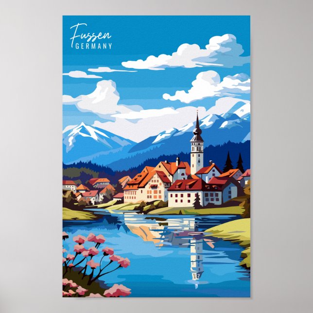 Fussen Germany Travel Art Vintag Illustration Poster (Vorne)