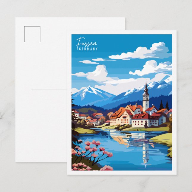 Fussen Germany Vintage Reise Illustration Postkarte (Vorne/Hinten)