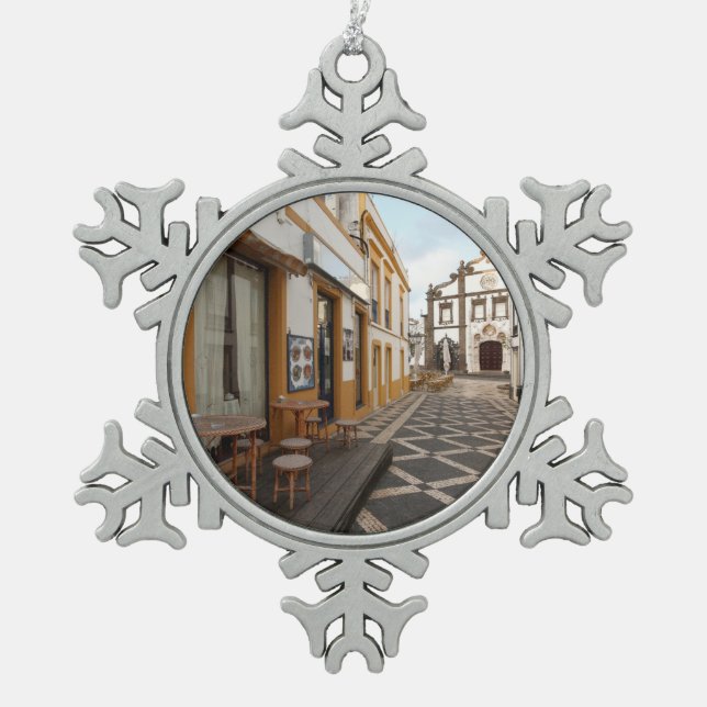 Fußgängerstraße Schneeflocken Zinn-Ornament (Vorderseite)