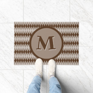 Fußmatte - Argyle-Muster in Braun mit Monogramm