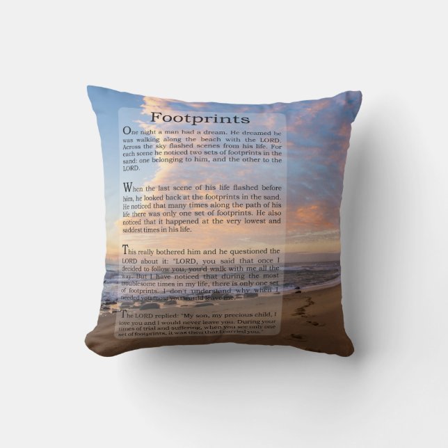 Fußspuren im Sand Gedicht Kissen (Vorderseite)