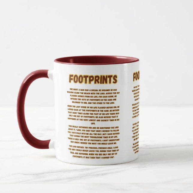 Fußspuren im Sandgebet mit zwei Tonen Tasse (Links)