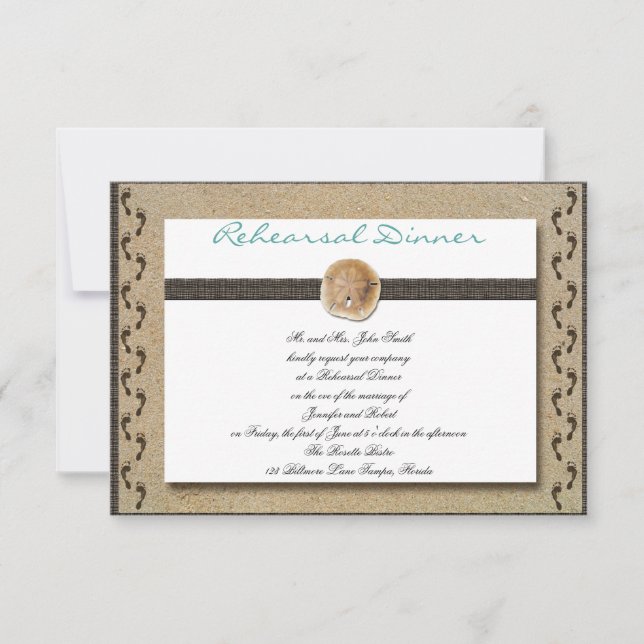 Fußspuren in der Sand Wedding Probe Einladung (Vorderseite)