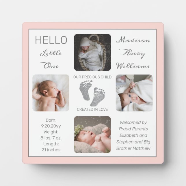 Fußspuren Mehrere Fotos Blush Birth Keepake Fotoplatte (Vorderseite)