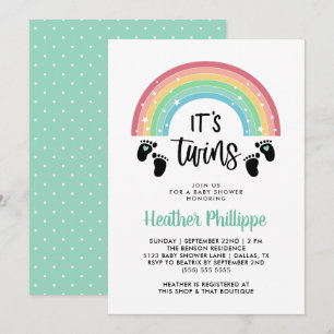 Fußspuren Regenbogen Es ist Twins Baby Dusche Einladung