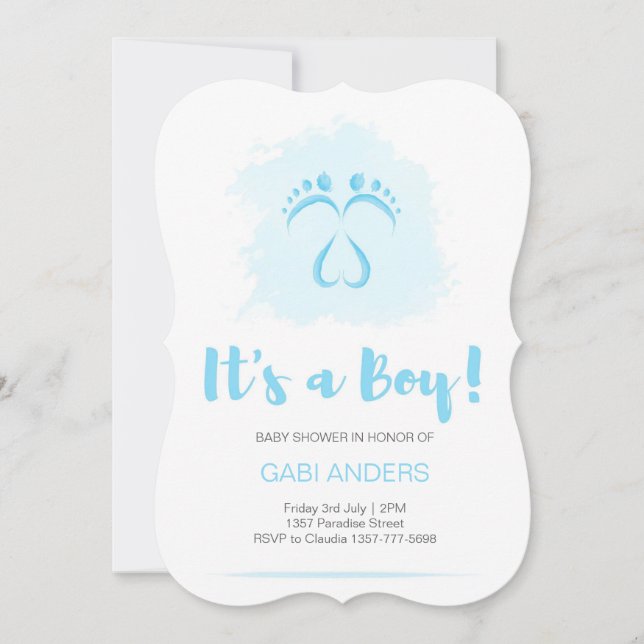 Fußstapfen Baby Dusche Einladung Jungen (Vorderseite)
