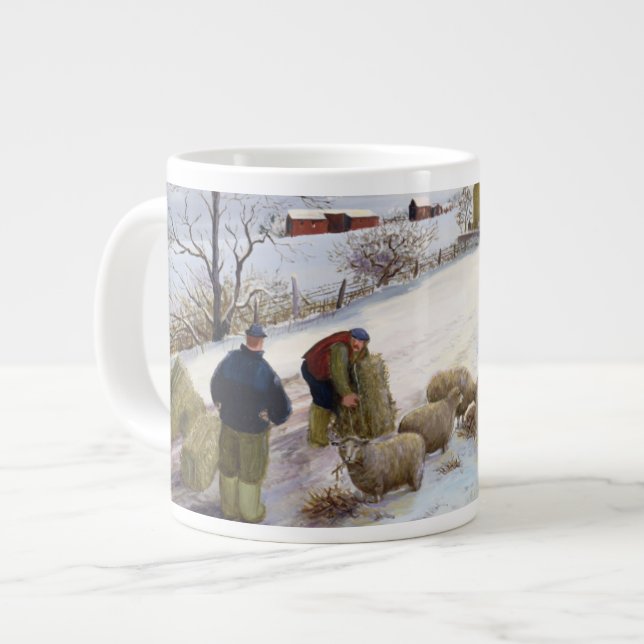 Füttern der Schafe im Winter Jumbo-Tasse (Vorderseite Links)