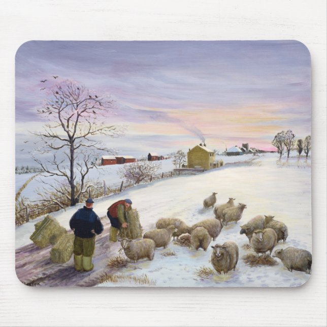 Füttern der Schafe im Winter Mousepad (Vorne)