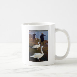 Füttern der Schwäne in dem runden Teich Kaffeetasse