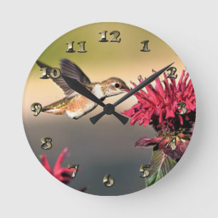 Fütternd Hummingvogel-Blume Runde Wanduhr