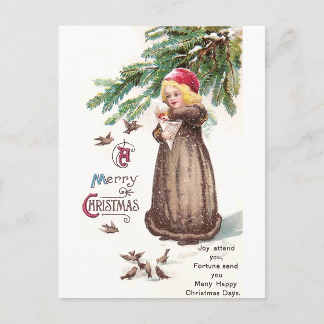Fütternd Mädchen im Schnee Postkarte (Vorderseite)