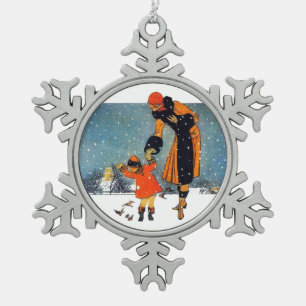 Fütternd Vögel im Schnee Schneeflocken Zinn-Ornament