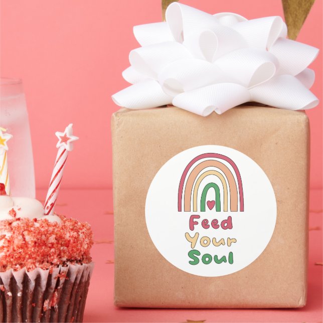 Füttre dein Soul motivierend bunten Boho Regenboge Runder Aufkleber (Party)