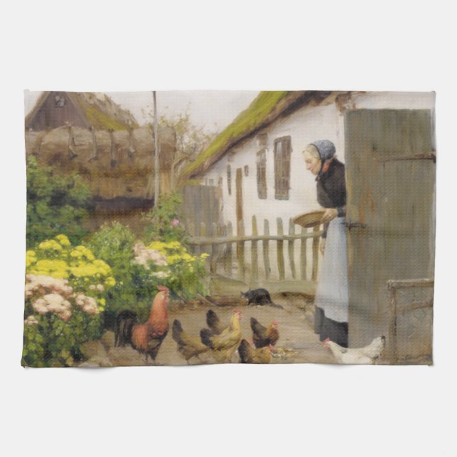 Füttre der Hühner (von H.A. Brendekilde) Geschirrtuch (Horizontal)