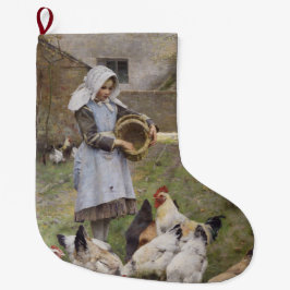Füttre der Hühner (von Walter Frederick Osborne) Großer Weihnachtsstrumpf