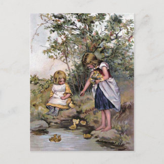 Füttre der Vintagen Illustration der Enten Postkarte