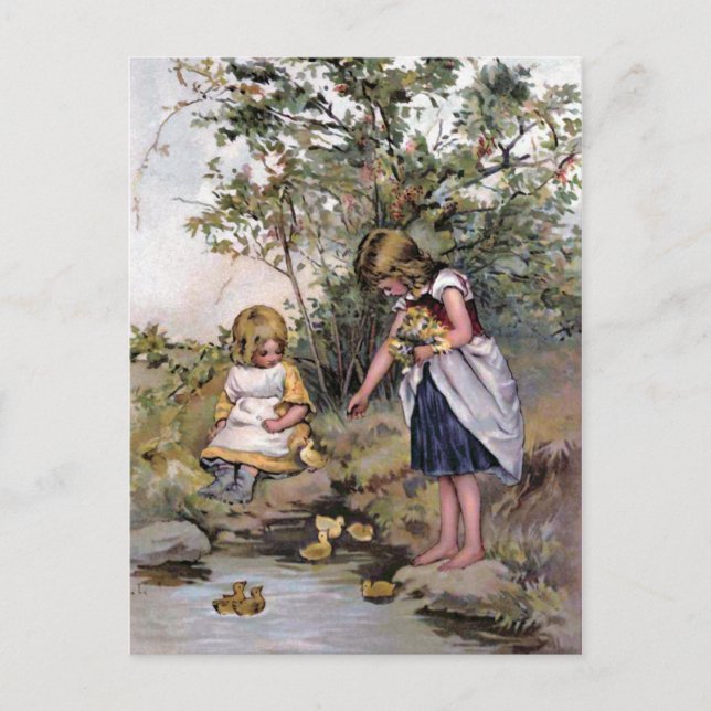 Füttre der Vintagen Illustration der Enten Postkarte (Vorderseite)