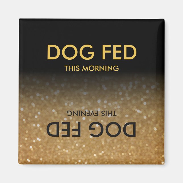 Füttre Hund Erinnerung Magnet Schwarz, Gold Glitze (Vorne)