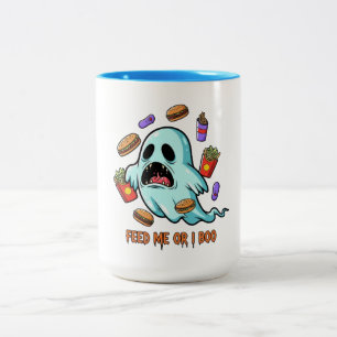 Füttre mich oder ich Boo Ghost Halloween Zweifarbige Tasse
