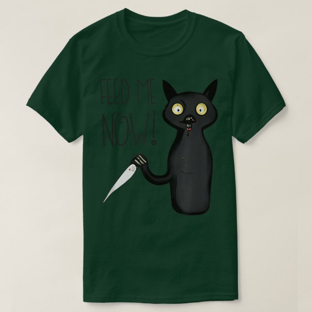 Füttre mir jetzt Funny Hangry Murderous Black Cat  T-Shirt (Design vorne)