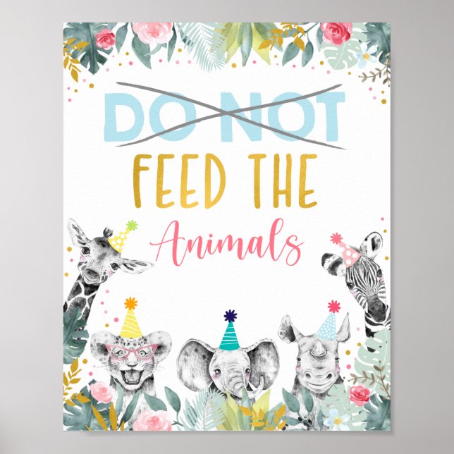 Füttre nicht das "Animal Pink Gold Party Sign" Poster (Vorne)