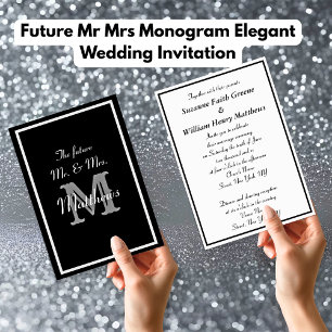 Futur M. Mme Monogram Élégantes invitations de mar