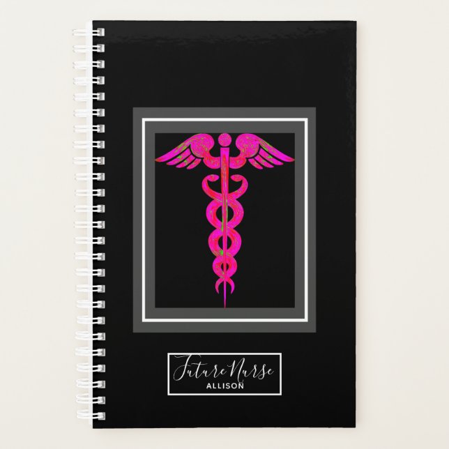 Futur Nurse Rose Noir Caduceus Personnalisé (Devant)
