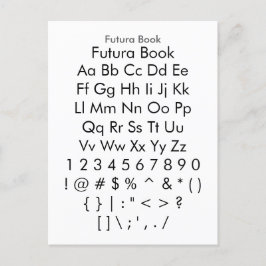 Futura Book - Zazzle-Schriftart-Musterblatt Postkarte