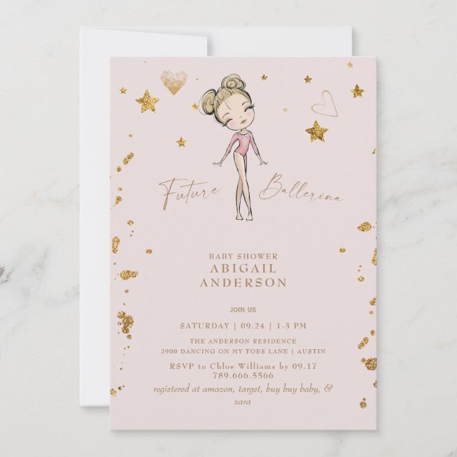 Future Ballerina Blush Baby Dusche Einladung (Vorderseite)