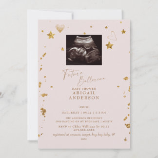 Future Ballerina Ultrasound Blush Baby Dusche Einladung