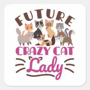 Future Crazy Cat Lady Quadratischer Aufkleber