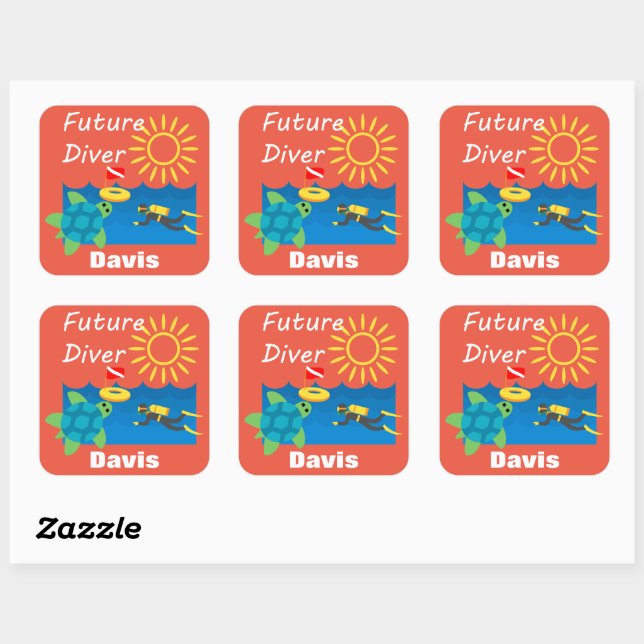 Future Diver Design - Square Stickers (Blatt)