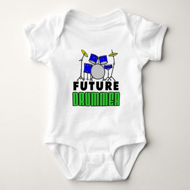 Future Drummer Blue Drum Set Baby Strampler (Vorderseite)
