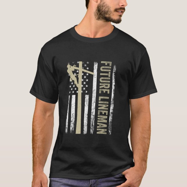 Future Lineman American Flag Electric Cable 4. T-Shirt (Vorderseite)