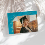 Future Looks Bright Aqua Blue Curved Photo Ankündigung<br><div class="desc">Modern and whimsical graduation announcement photo card featuring a photo on the front and 1 on the back. The text says "the future looks bright" in quirky hand writing. Add the graduate's name,  information,  and message to personalize this card. Aqua blue.</div>