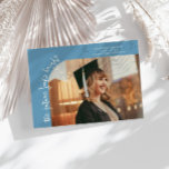 Future Looks Bright Denim Blue Curved Photo Ankündigung<br><div class="desc">Modern and whimsical graduation announcement photo card featuring a photo on the front and 1 on the back. The text says "the future looks bright" in quirky hand writing. Add the graduate's name,  information,  and message to personalize this card. Denim blue.</div>