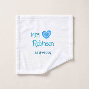 Future mariée Mme ajouter nom date cœur bleu aquar